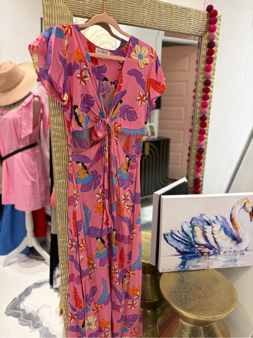 Pink Floral Tie-Front Maxi Dress